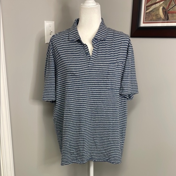Johnnie O Polo Shirt Mens XL Blue Striped Hanging Out Golf Casual Logo Linen - Picture 1 of 7